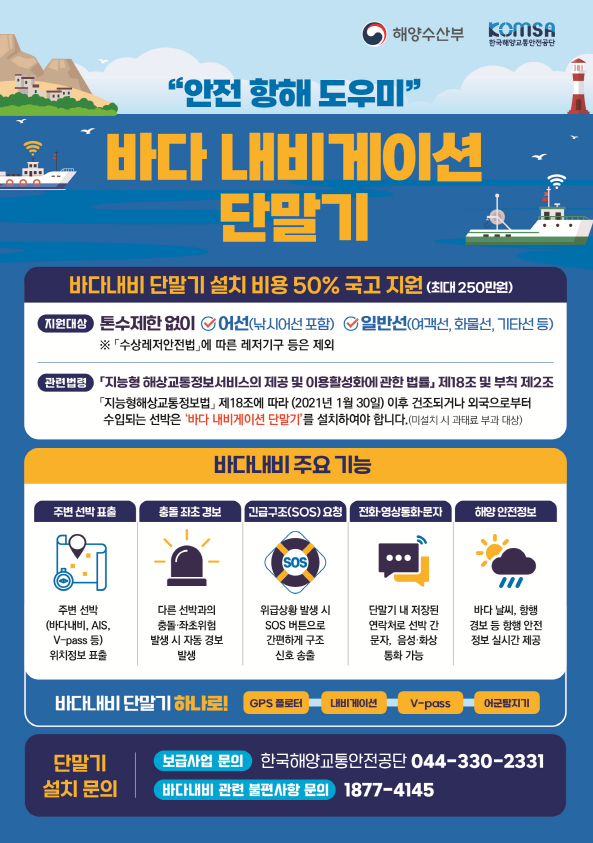 안전 항해 길잡이 ‘바다내비’,  설치비 최대 250만 원까지 지원